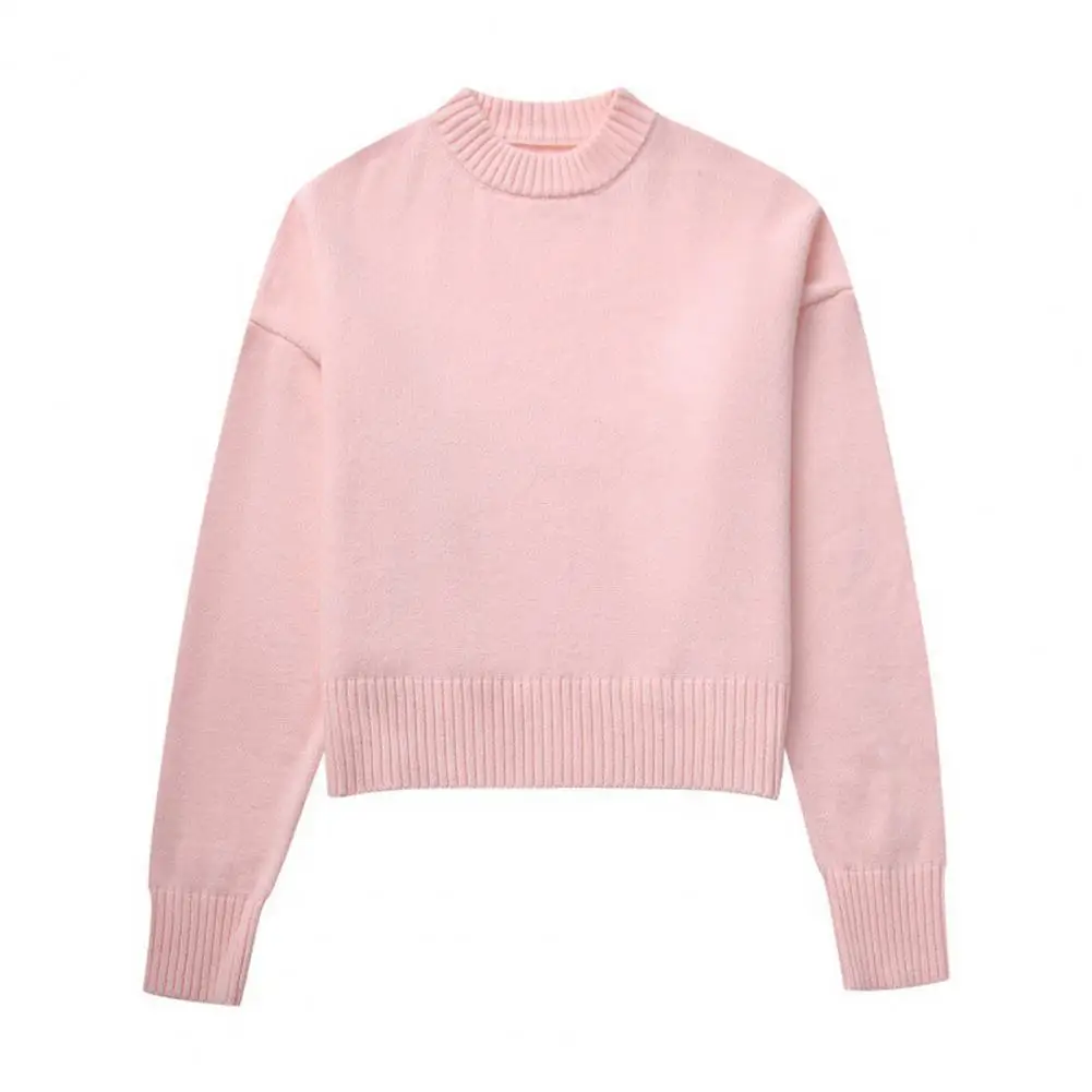 Suéter de manga larga con cuello redondo para mujer, Jersey de punto de Color sólido, grueso y cálido, ropa de calle, Invierno