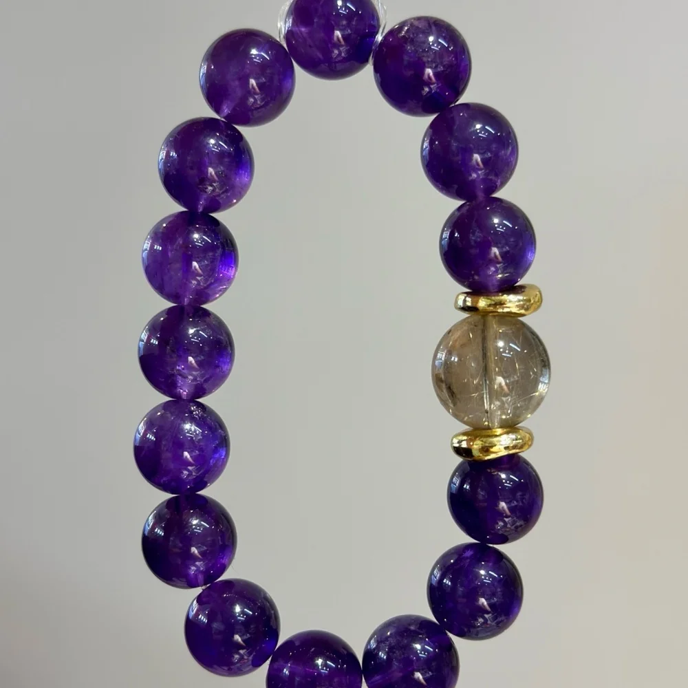 Hot Sale Natural Amethyst 12mm Round Beads Bracelet Elastic Stretch Healing Energy Gemstone Unisex Jewelry