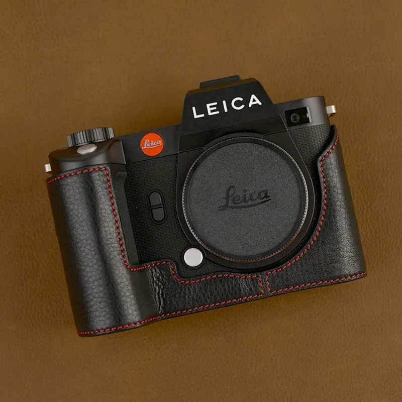 Wysokiej jakości ręcznie robiony prawdziwy skórzany pół futerał na aparat pokrowiec na Leica SL2