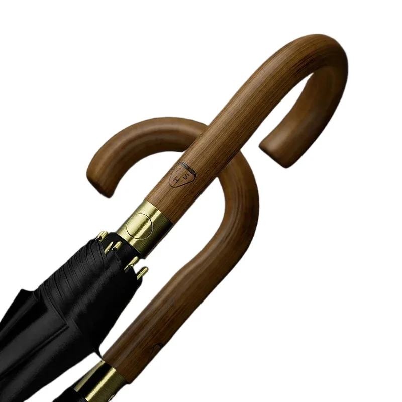 New Wooden Long Handle Luxury Umbrella Men Women, Outdoor 8 Bones Big Golf Rain Umbrella Windproof Strong, 120cm Diameter