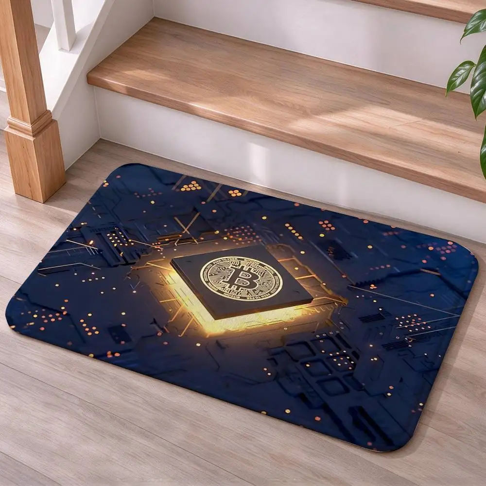 Crypto Theme Blockchain Culture Home Decor Short Plush Floor Mat, Non-Slip & Easy to Clean for Multi Doorways