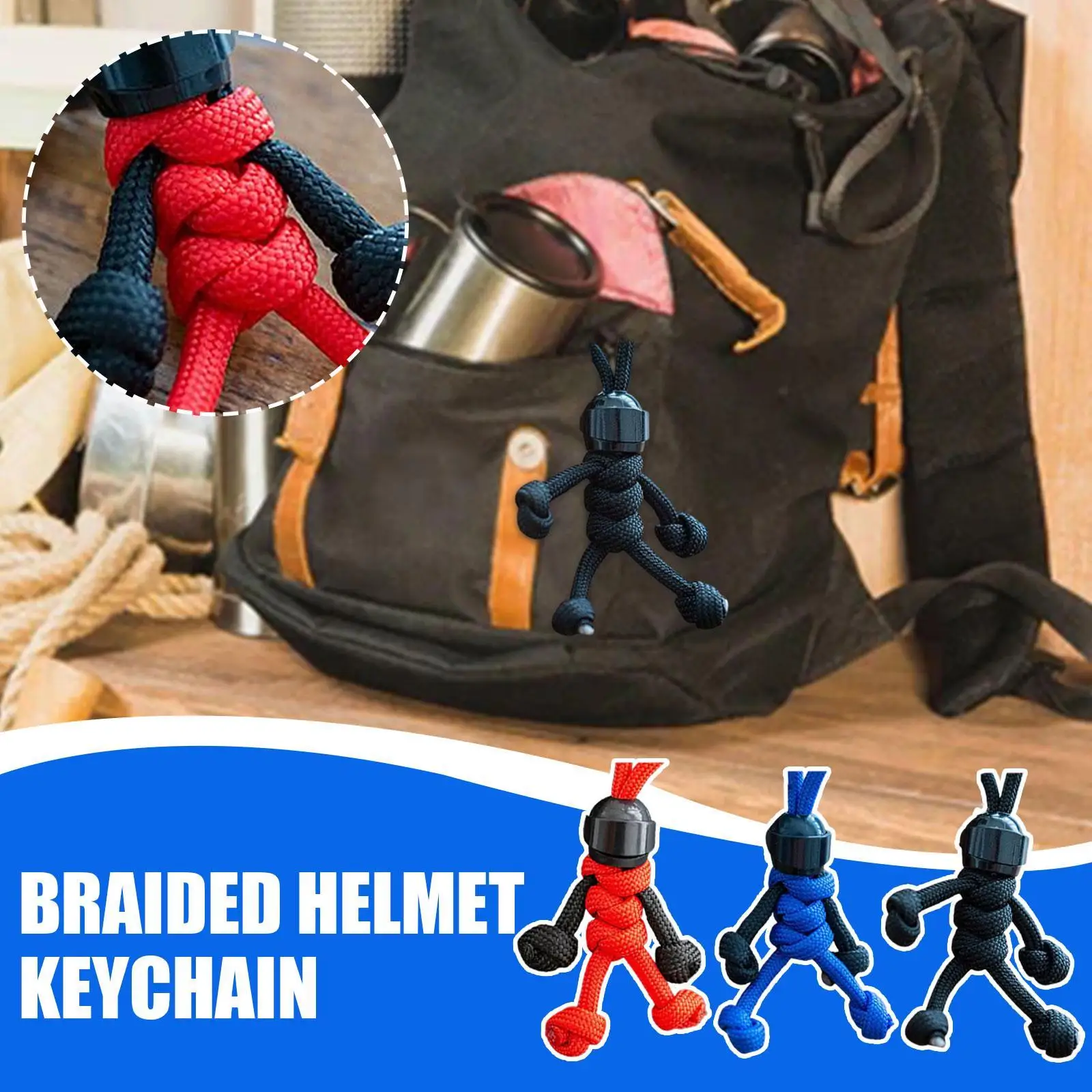 Handmade Building Block Keychain Biker Helmet Pendant Bag Rope Braided Keychain Paracord Backpack Doll Hanging Buddy Pendan I8N5