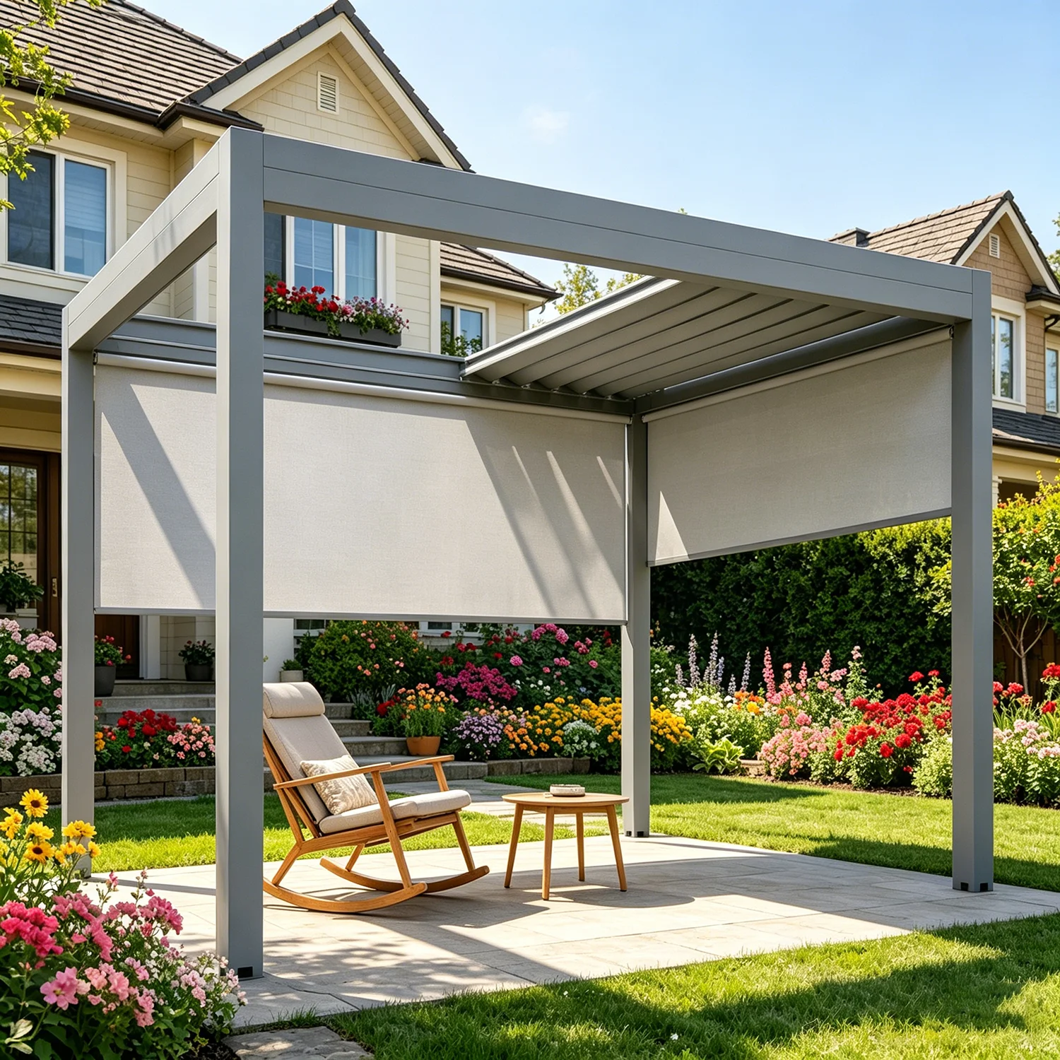 4x3 Aluminium Bioclimatic Pergola Outdoor Gazebo with LED Lights, UV Protection Shade Structure for Backyard Deck & Garden Use