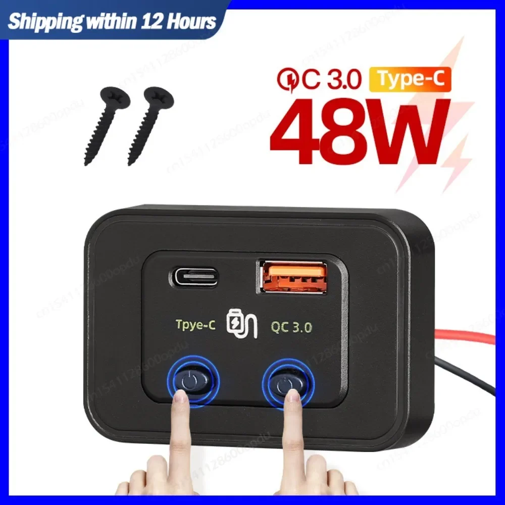 12V USB Outlet with PD 30W & QC3.0 18W Wall Mount Car USB Port 12 Volt Charger Socket with Dual Button Switch for RV Bus Marine