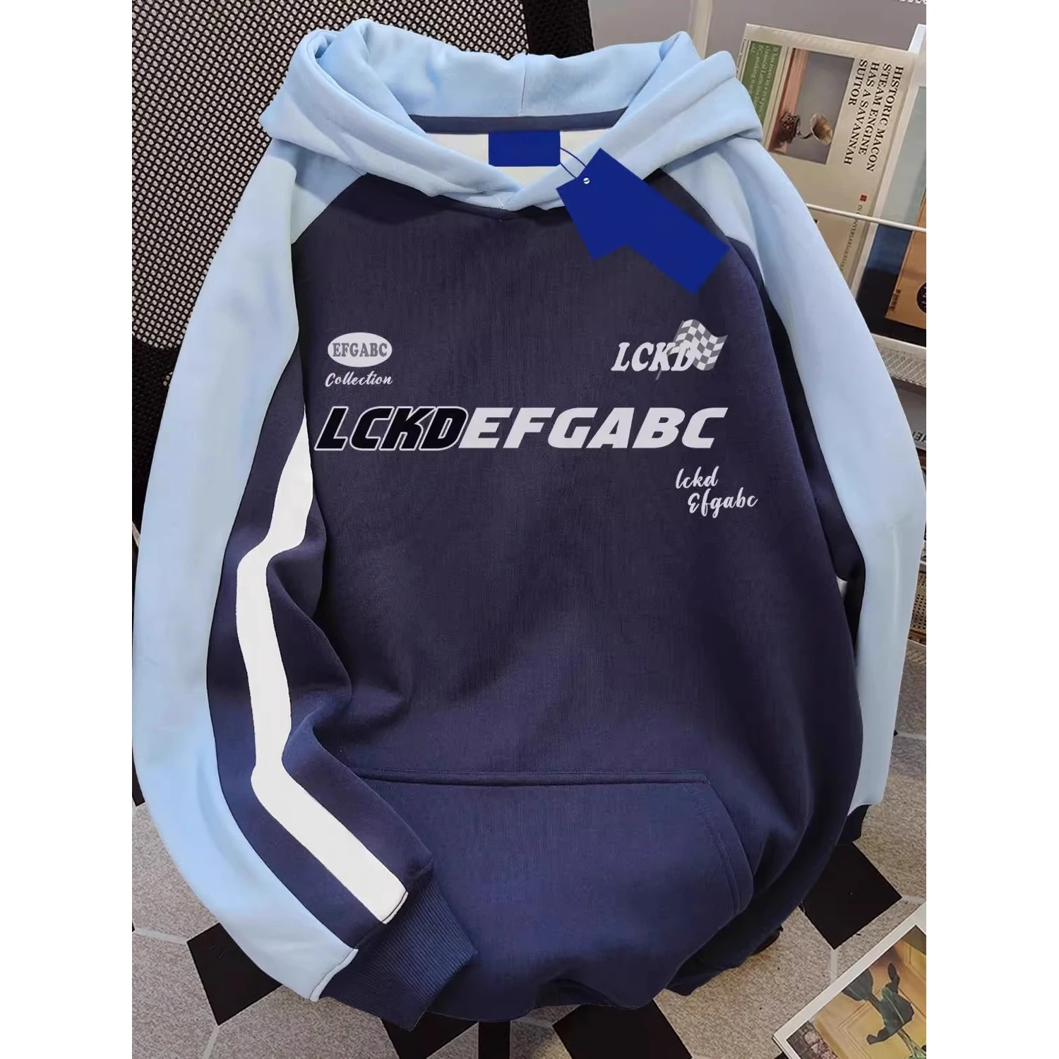 

Мужская толстовка свободного кроя в американском хип-хоп стиле с пэчворком и цветовыми блоками, 300 Pou, большие размеры, осень-зима, модная