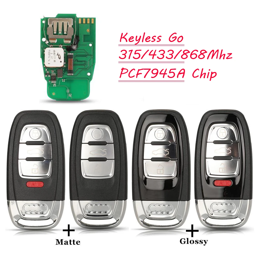 

jingyuqin New Remote Car Key For Audi A4L Q5 System Smart Keyless Go pcf7945a 315MHZ/433MHZ/868MHZ