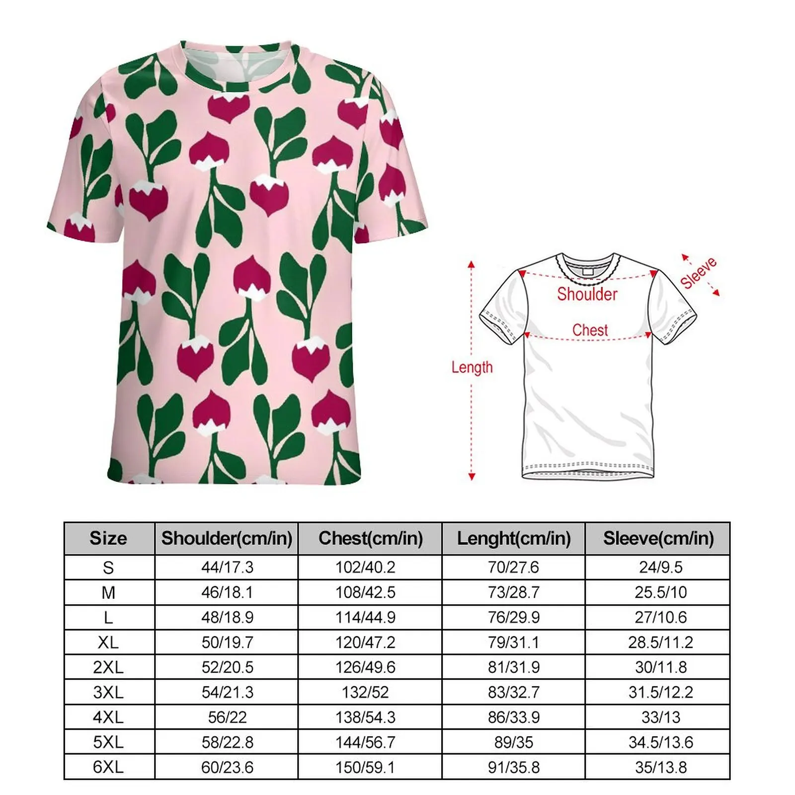 Beach T-Shirt Cute Radishes T-Shirts Vegetable Basic Hip Hop Tee Shirt For Men Short-Sleeved Graphic Oversized Clothes