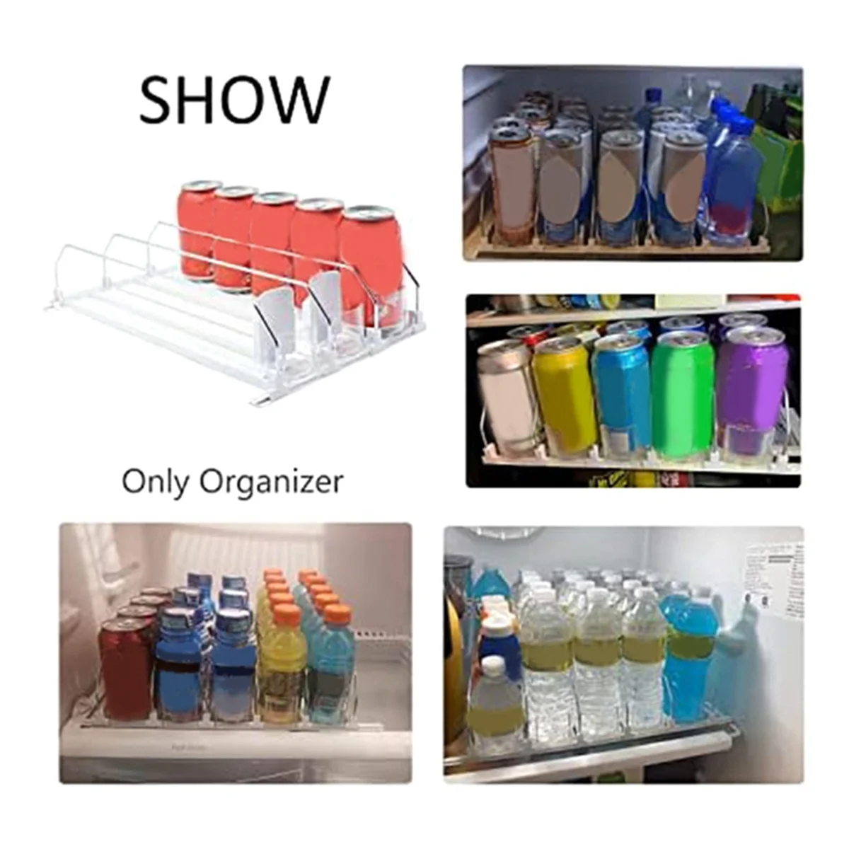 Organizador de bebidas para geladeira, branco automático Pusher Glide, dispensador de refrigerante, detém até 15 latas