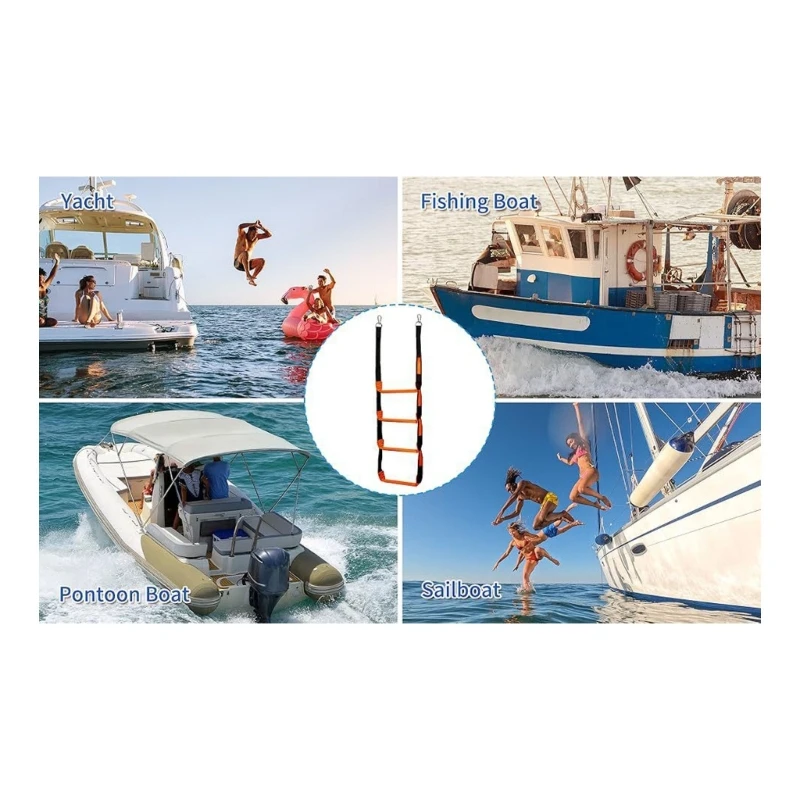 

A2UC 4 Step Marine Rope Ladder With Not Slip Procedures And Untarnished Fasteners Permanent Polyester Building For Boats Boats