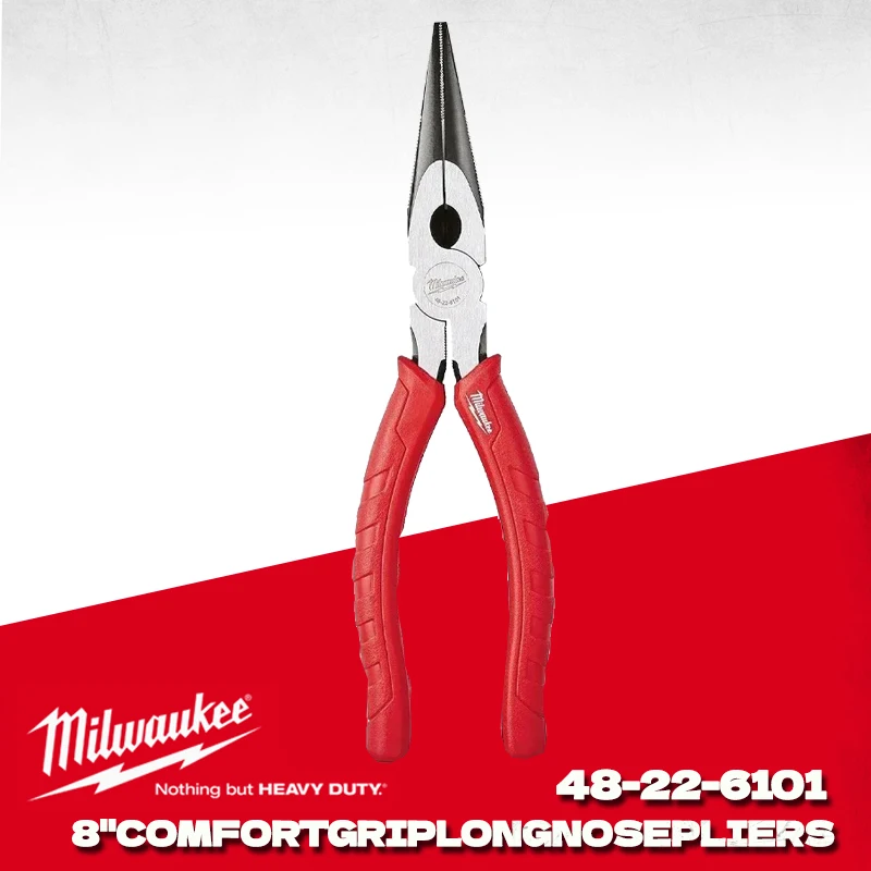 

MILWAUKEE 48-22-6101 8-дюймовые плоскогубцы с длинным носом с удобной рукояткой, длинные плоскогубцы 20 см с развертывающей головкой, ручные инструменты Milwaukee