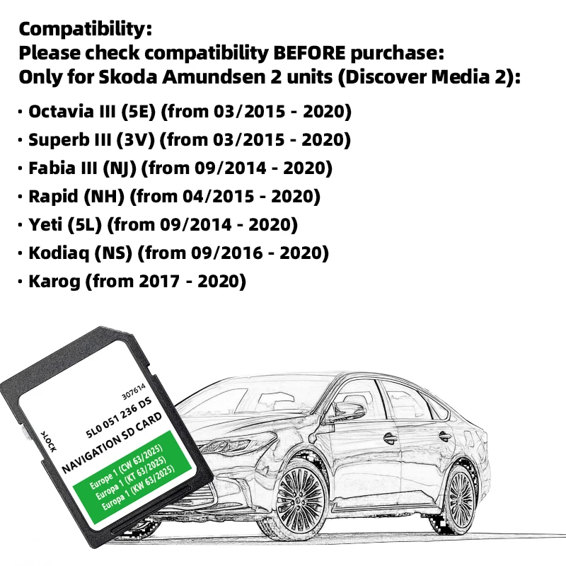 New for Skoda 2025 32GB MIB2 Amundsen(Discover) Media Navi SD Card Europe UK GEN2