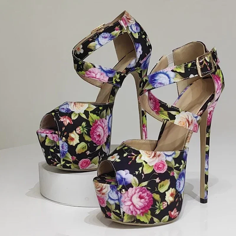 

Luxury Womens Shoes Designer Printing Peep Toe Woman Sandals Sexy Buckle Strap Stripper Platform Stiletto Heels Party Prom Shoes
