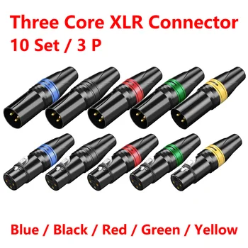 10Set/3 Pin Three Core XLR Male Female Joint Connector Right Angle Microphone Video Audio Magnetic Anti-magnetic Plug