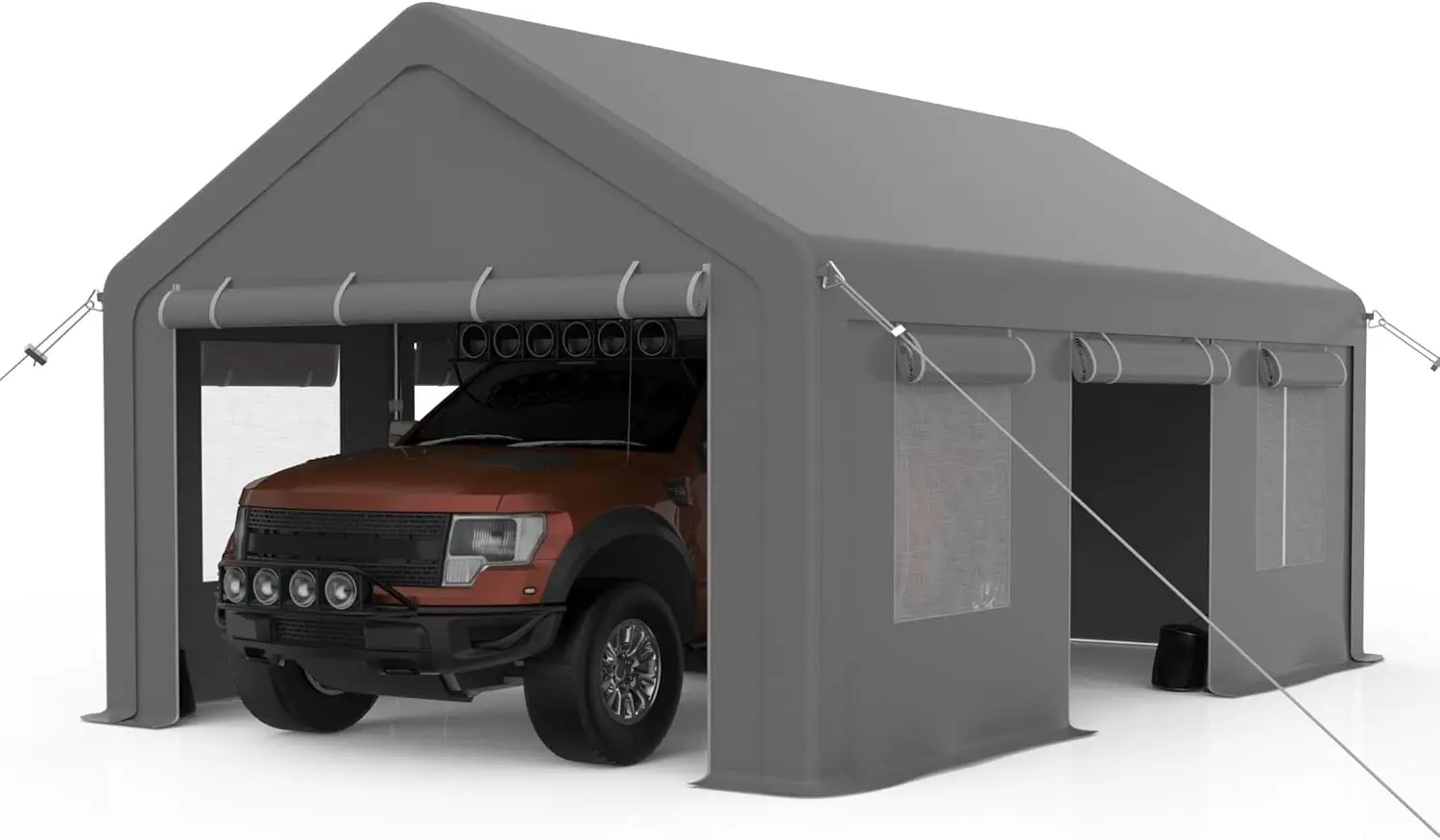 Carport 13X20Ft Portable Upgraded Garage，Heavy Duty Carport With 4 Roll-Up Doors & 4 Ventilated Windows, Uv Resistant