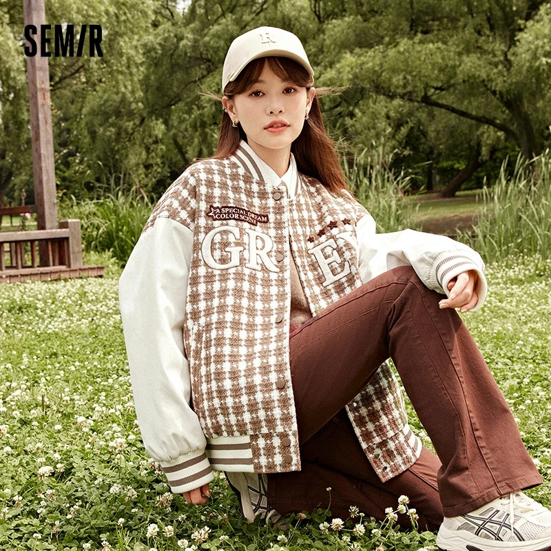 

Semir Jacket Women Padded Jacket Loose Autumn 2023 New Plaid Tweed Baseball Uniform