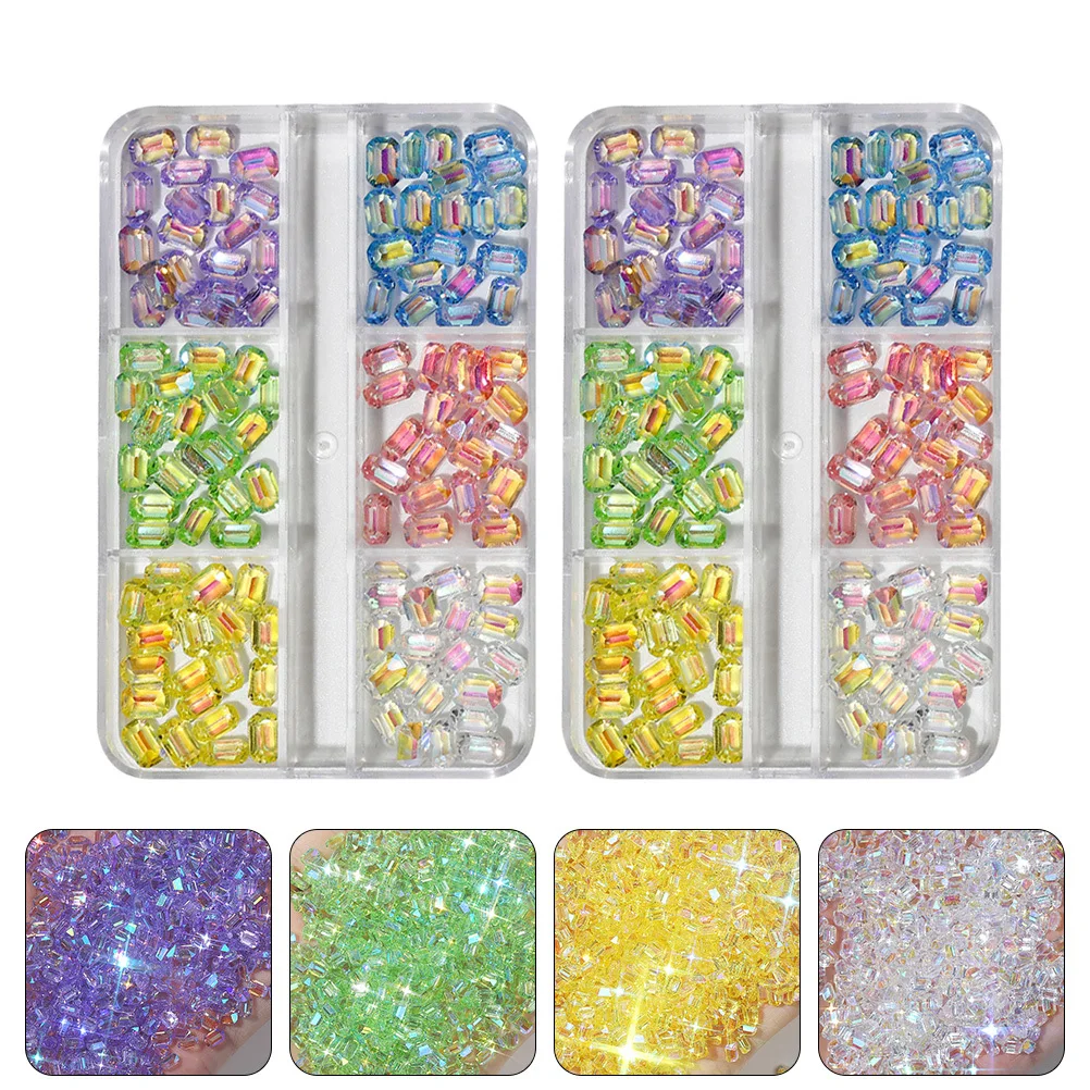 مسمار ملون DIY الماس ديكور 2 صناديق مانيكير زخرفة مظهر مبهر لمسة فريدة عملية صالون المنزل