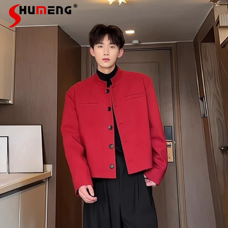 

Men's Suit Jackets 2025 Autumn New Fashion Tailored Coats Shoulder Pads Masculinity Long Sleeve Solid Color Chic Blazers Jackets