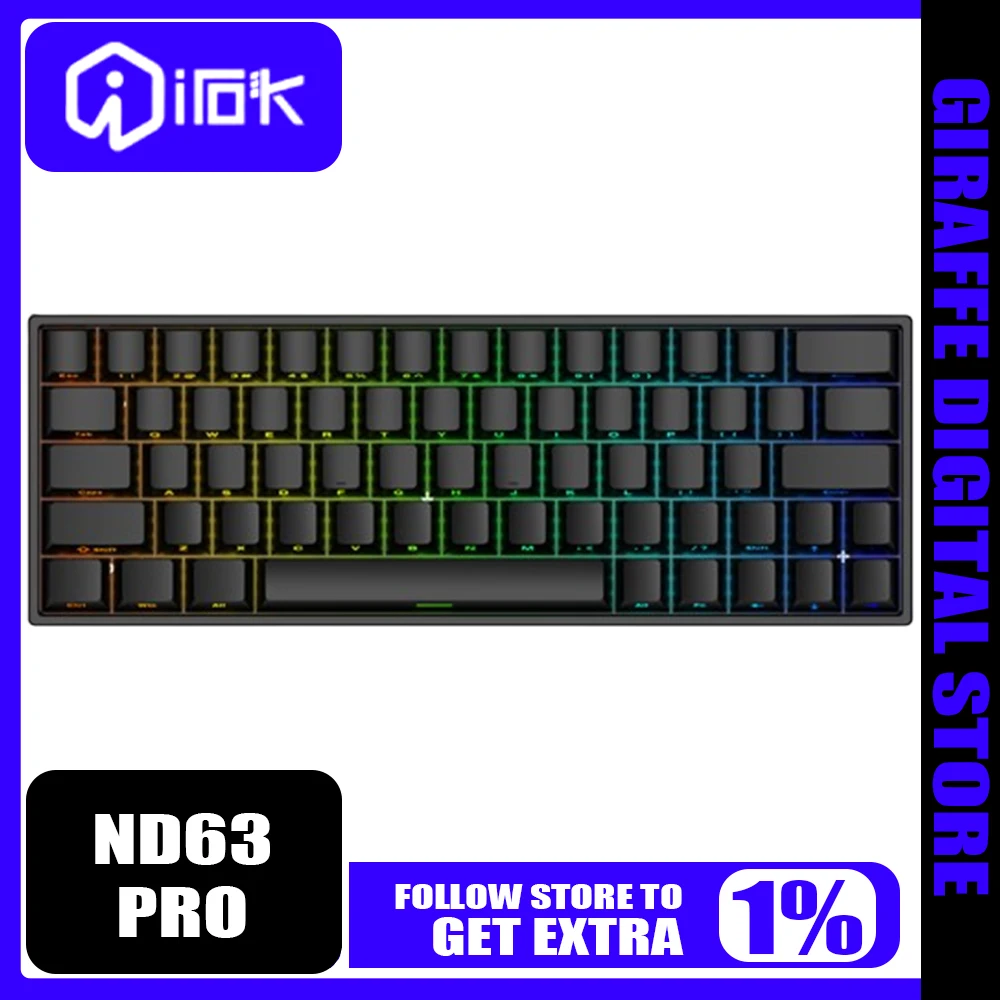Irok Nd63 Pro Magnetic Switch Keyboard Smart Speed Low Delay E-Spots Wired 8k Return Gaming Keyboard Rgb HotSwap Game Valorant
