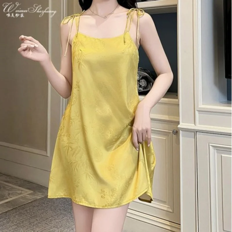 Summer New Retro Artistic Style Youthful New Chinese Style Solid Color Floral Camisole Nightdress