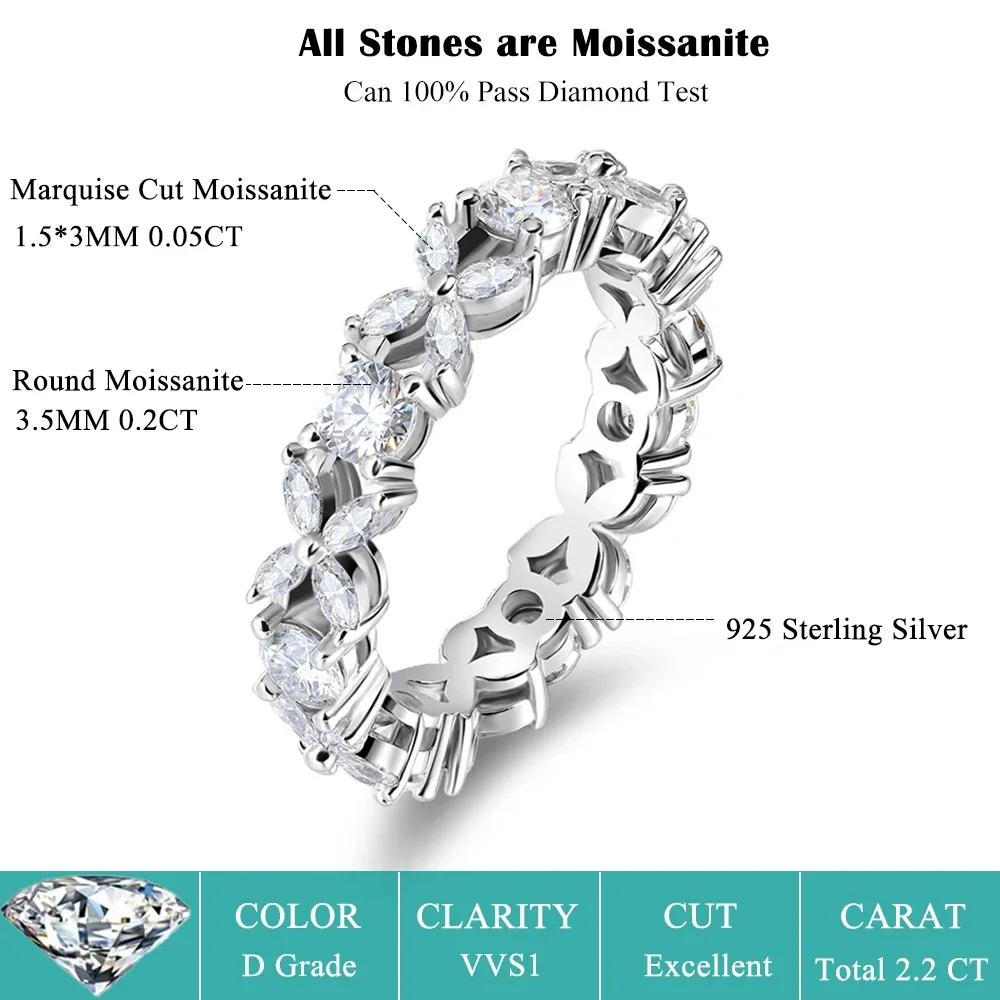 FEOBUR Marquise Cut Full Moissanite Eternity Ring for Women Original 100% S925 Sterling Silver Engagement Wedding Band Jewelry