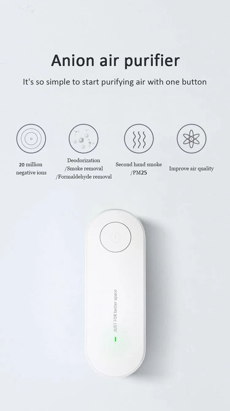 Mini Anion Luftreiniger Tragbare Negative Ionen Luft Reinigung Plug-in Geruchs Eliminator Rauch Entferner Anion Lufterfrischer – Detail 1