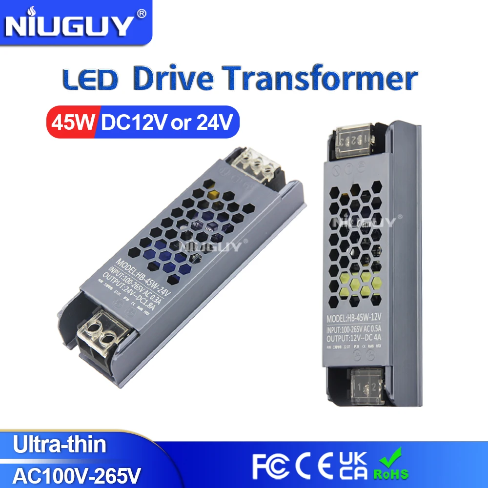 

Ultra Thin LED Power Supply DC 12V 24V Lighting Transformers 45W AC100-250V Driver For LED Strips