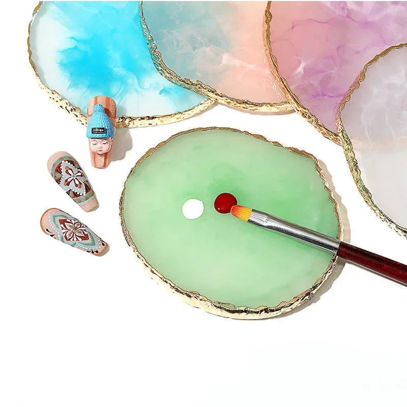 Natural Resin Agate Stone Nail Art Palette False Nail Tips Mixing Color Drawing Pallet Gel Polish Display Shelf Manicure Tools