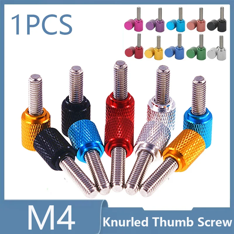 1Pcs Colourful Thumb Screw M4 Aluminum Alloy+Stainless Steel Flat Head Knurled Hand Grip Knob Step Machine Bolts