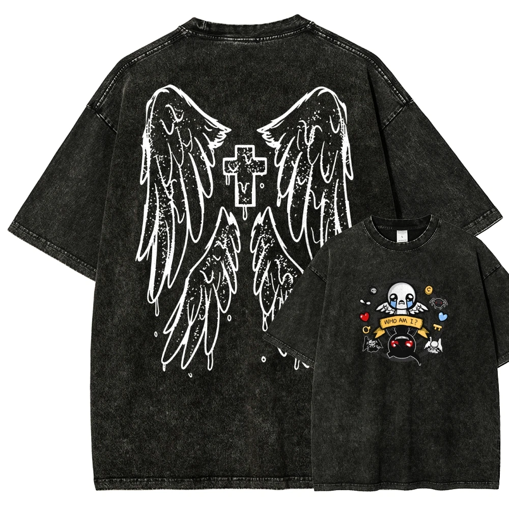 The Binding of Isaac Print T-shirts for Men Women Fashion Hip Hop Street T Shirt Washed Vintage Loose Washed Short Sleeves soft