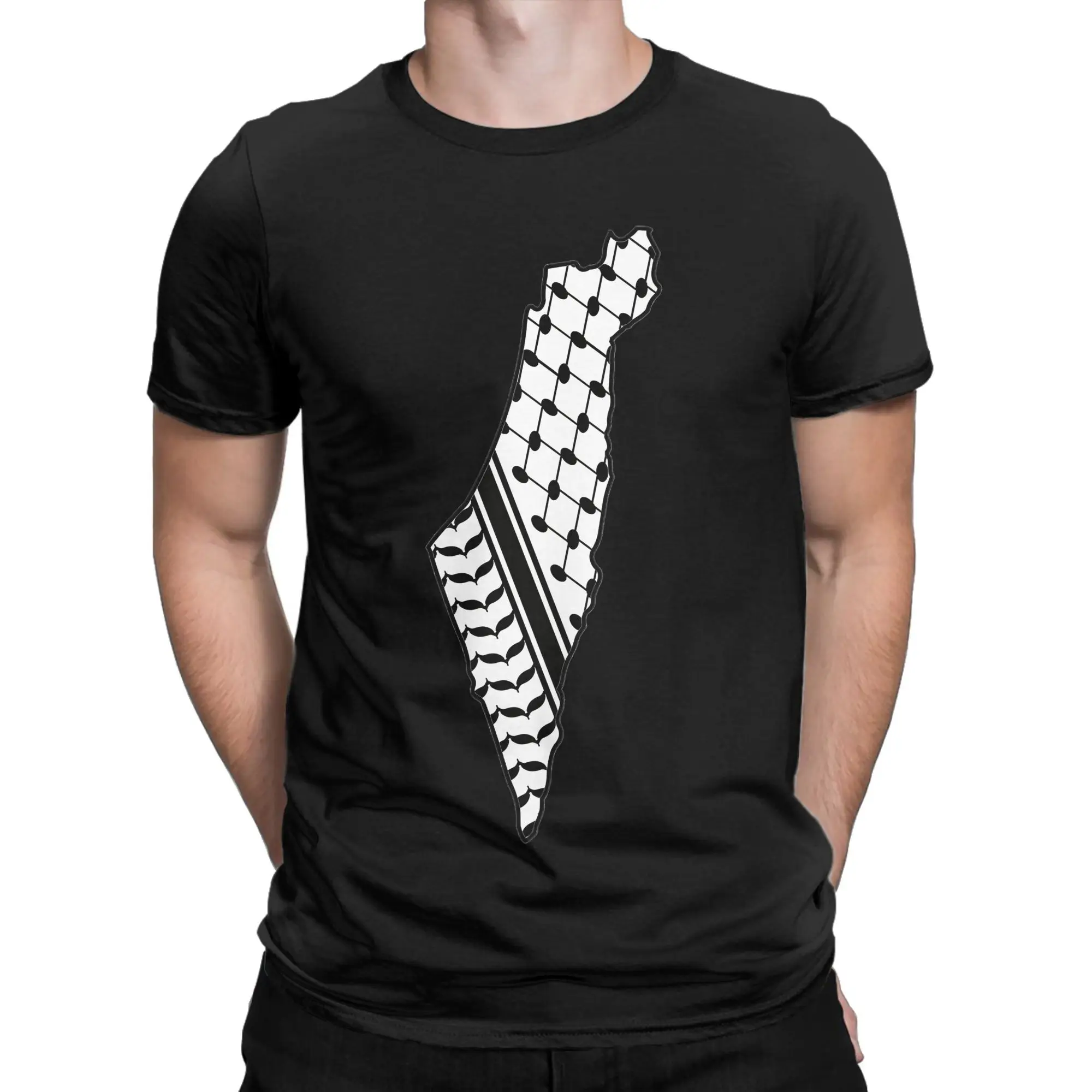 Men's Keffiyeh Palestine Map T Shirt  100% Cotton Clothing Humorous Short Sleeve Round Neck Tees Plus Size T-Shirts