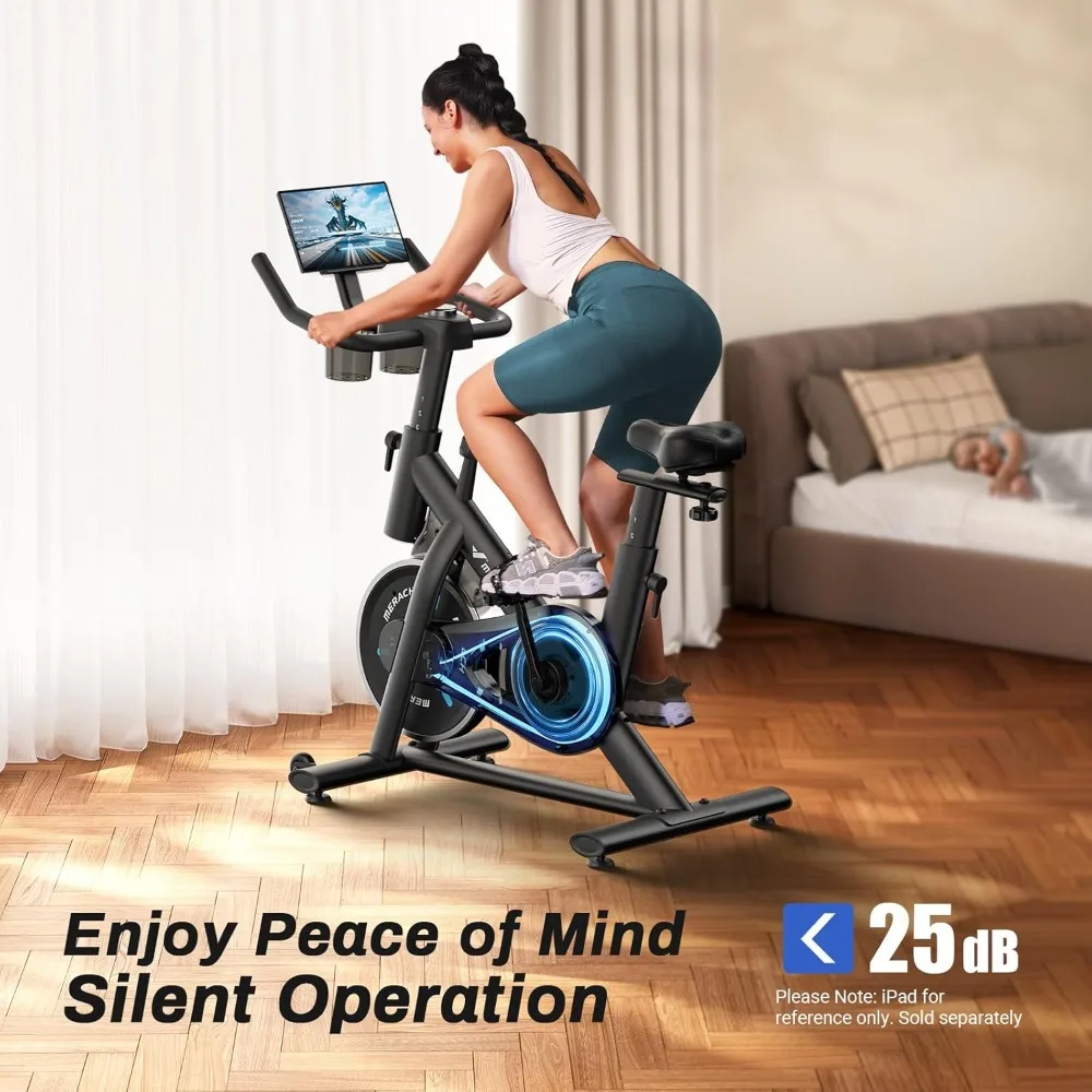 

Exercise Bike, Brake Pad Stationary Bike with Exclusive App, Low Noise Indoor Cycling Bike with 300lbs Weight Capacity