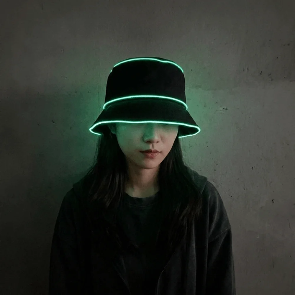 Simple Battery Powered LED Bucket Hat Flashing Modes Solid Color Luminous Hat Colorful Grow in Dark Flashing Glow Hat Party