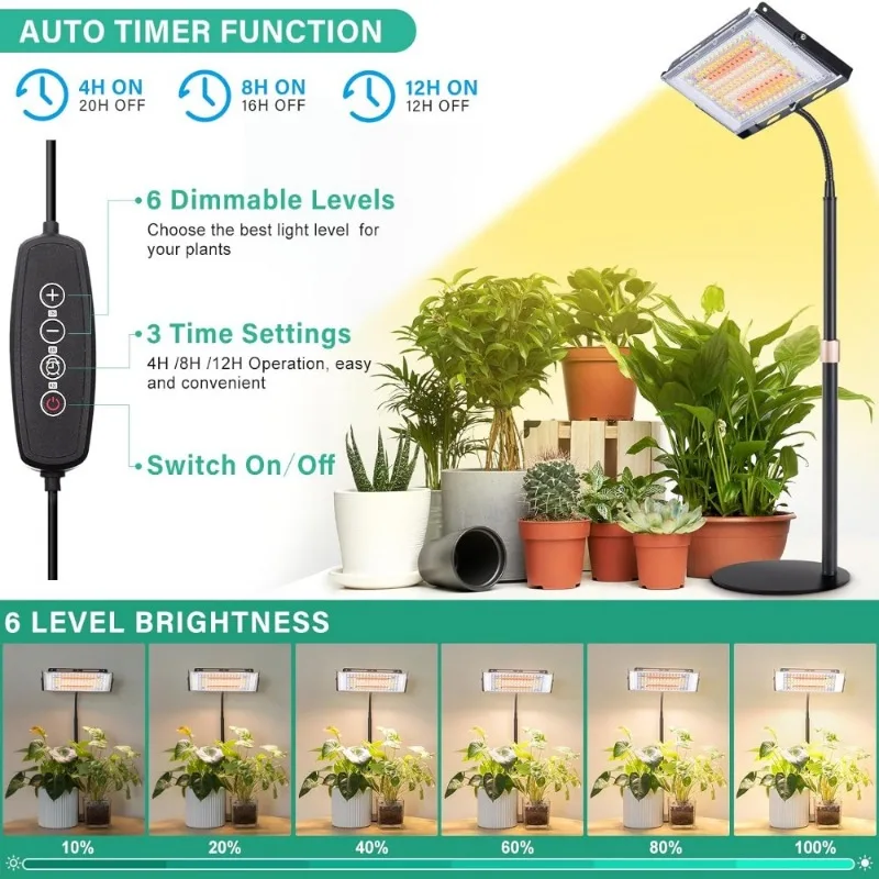 Imagem -03 - Planta de Espectro Completo para Plantas de Interior Grande Desk Grow Lamp com Temporizador 144 Led 4h 8h 12h