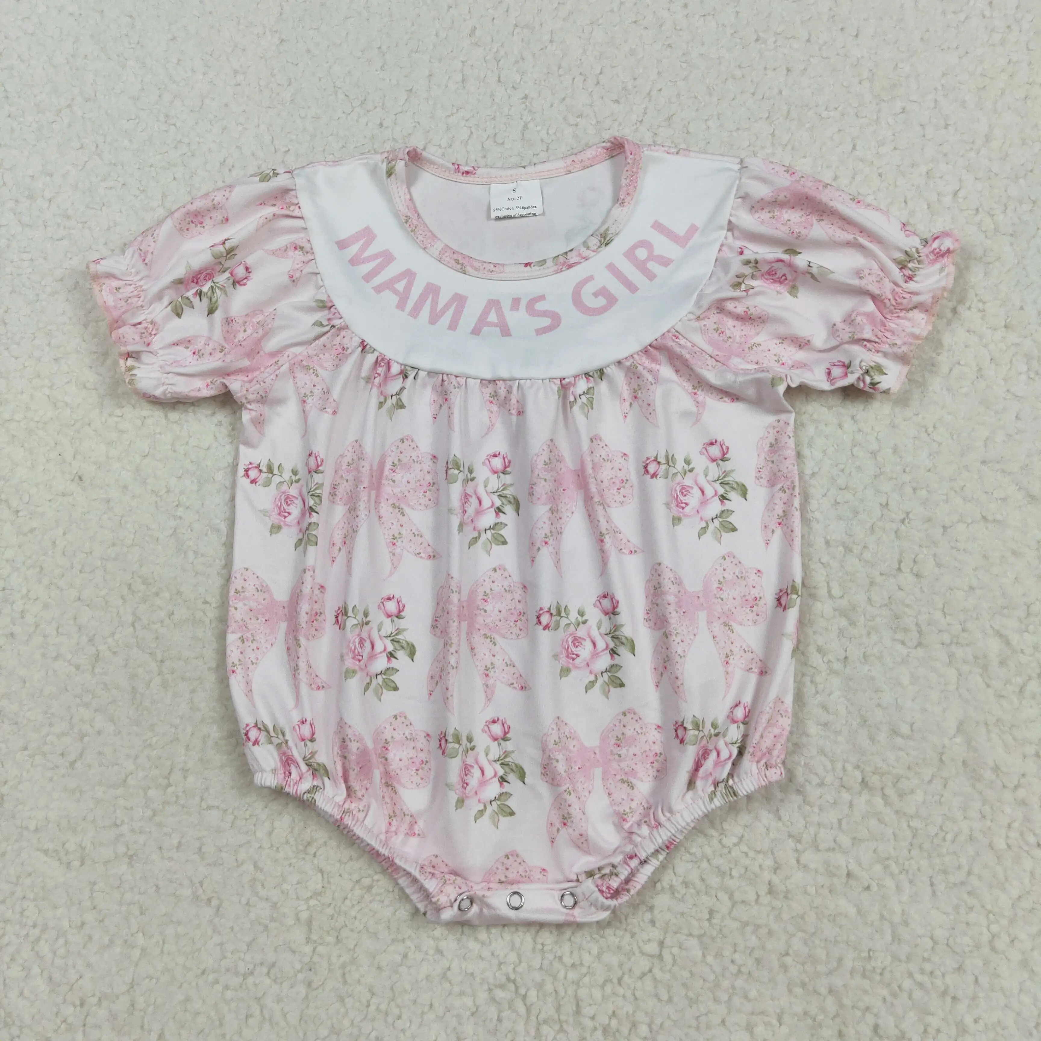 

8.16 y New baby girls' romper wholesale boutique mama's girl floral flower leaf bow short-sleeved jumpsuit