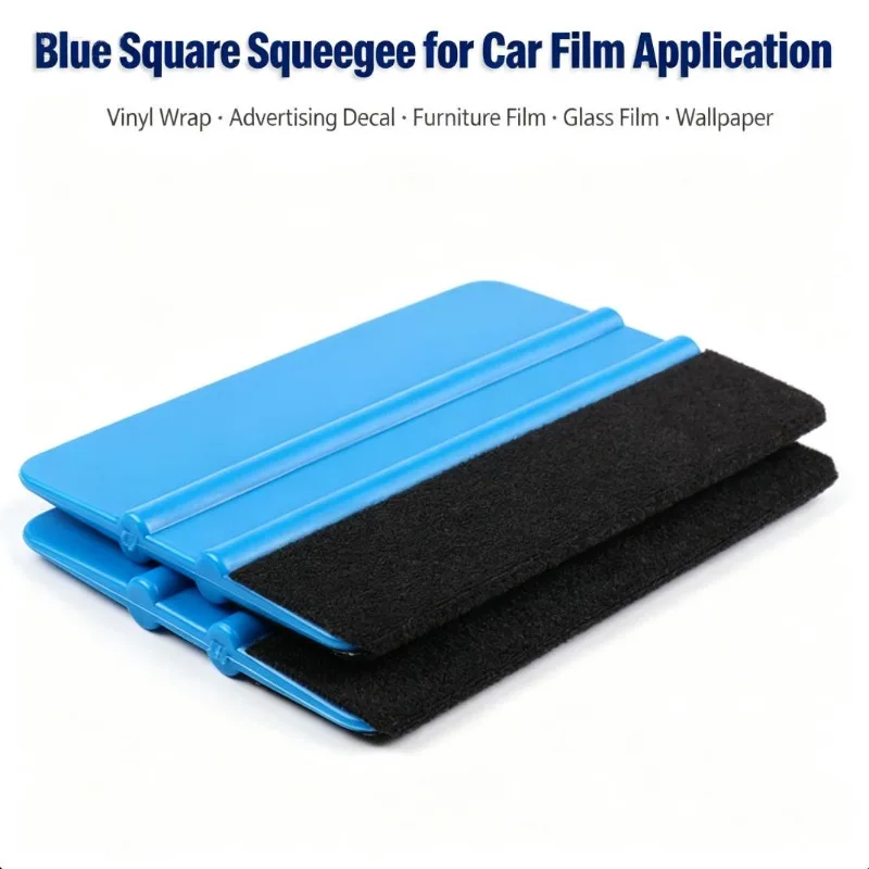 Blue Square Squeegee, Car Vinyl Wrapping Tool, Plastic Felt Edge Squeegee for Car Color Change Film Beauty Scraper