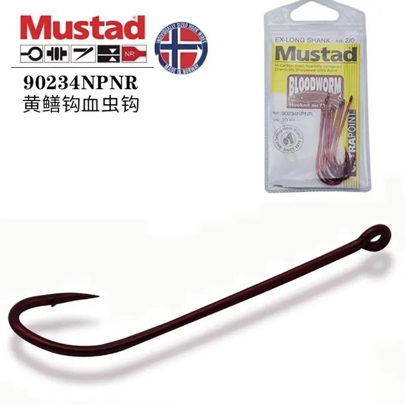 

Original Mustad Hooks 90234 Sea Fishing Barbed Hook Long Handle Red Blood Worm Live Bait Hooks Crooked Mouth Conger Eel Hooks