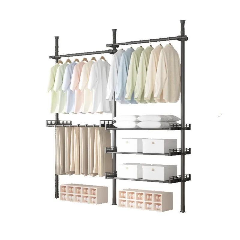 Floor-standing Minimalist Metal Wardrobe Open Shelving Drying Rack for Walk-in Closet Storage Rental Apartments