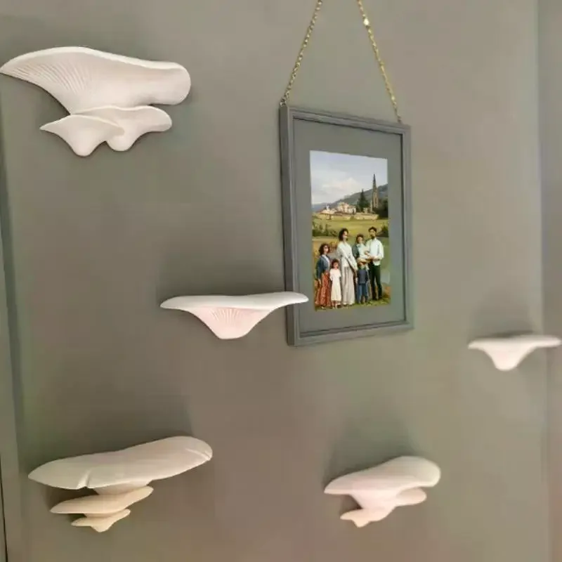 Wall Decoration Stand White Mushroom Shaped 3D Printed Multifunctional DIY Storage Rack Cute Home Decor No Drill Adorable
