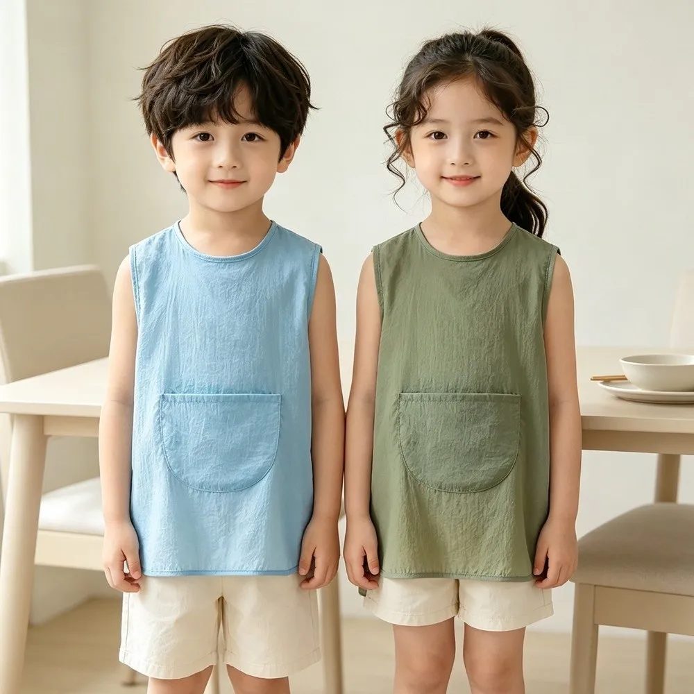 New Sleeveless Bib Apron Lightweight Anti-Stain Eating Coverall Easy Clean Waterproof Toddler Smock Art Class