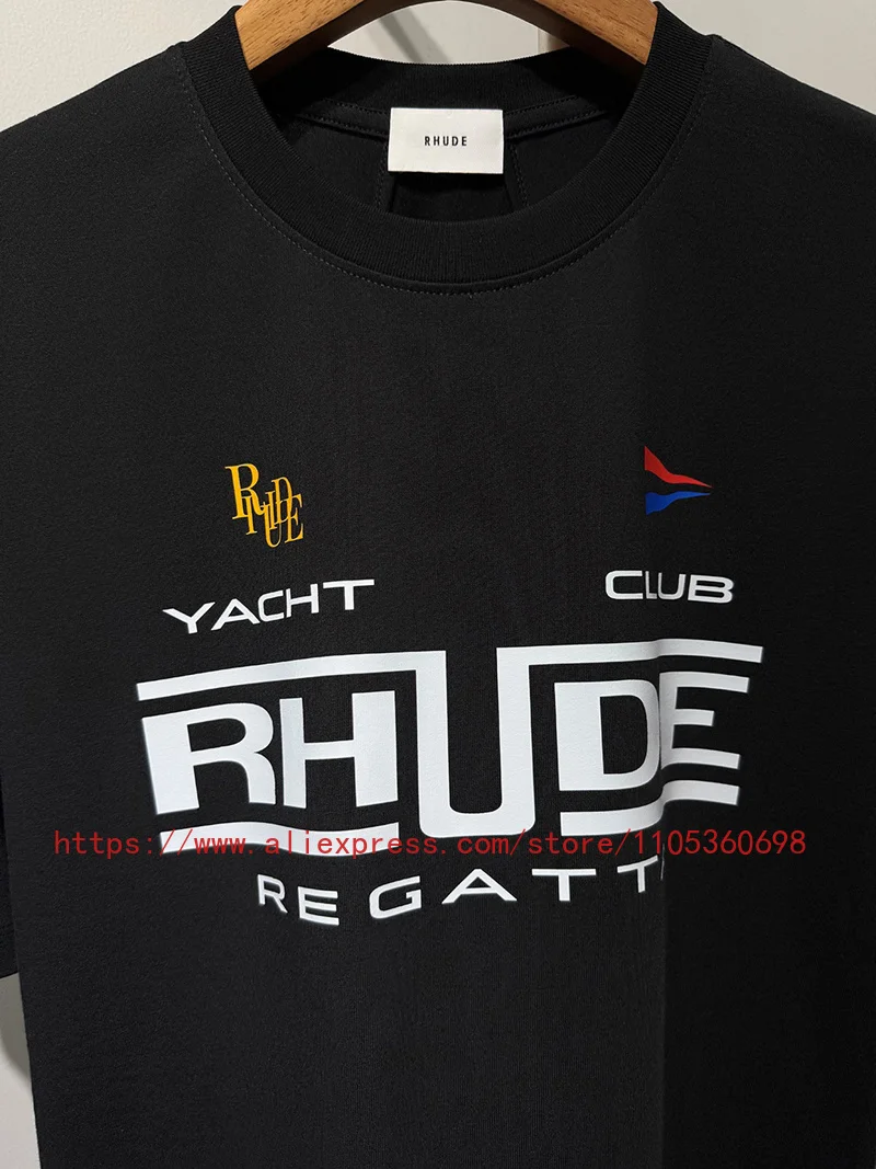Camiseta RHUDE con Estampado de Regata de Yates, Estilo Vintage, 260g, Talla Grande, para Hombre
