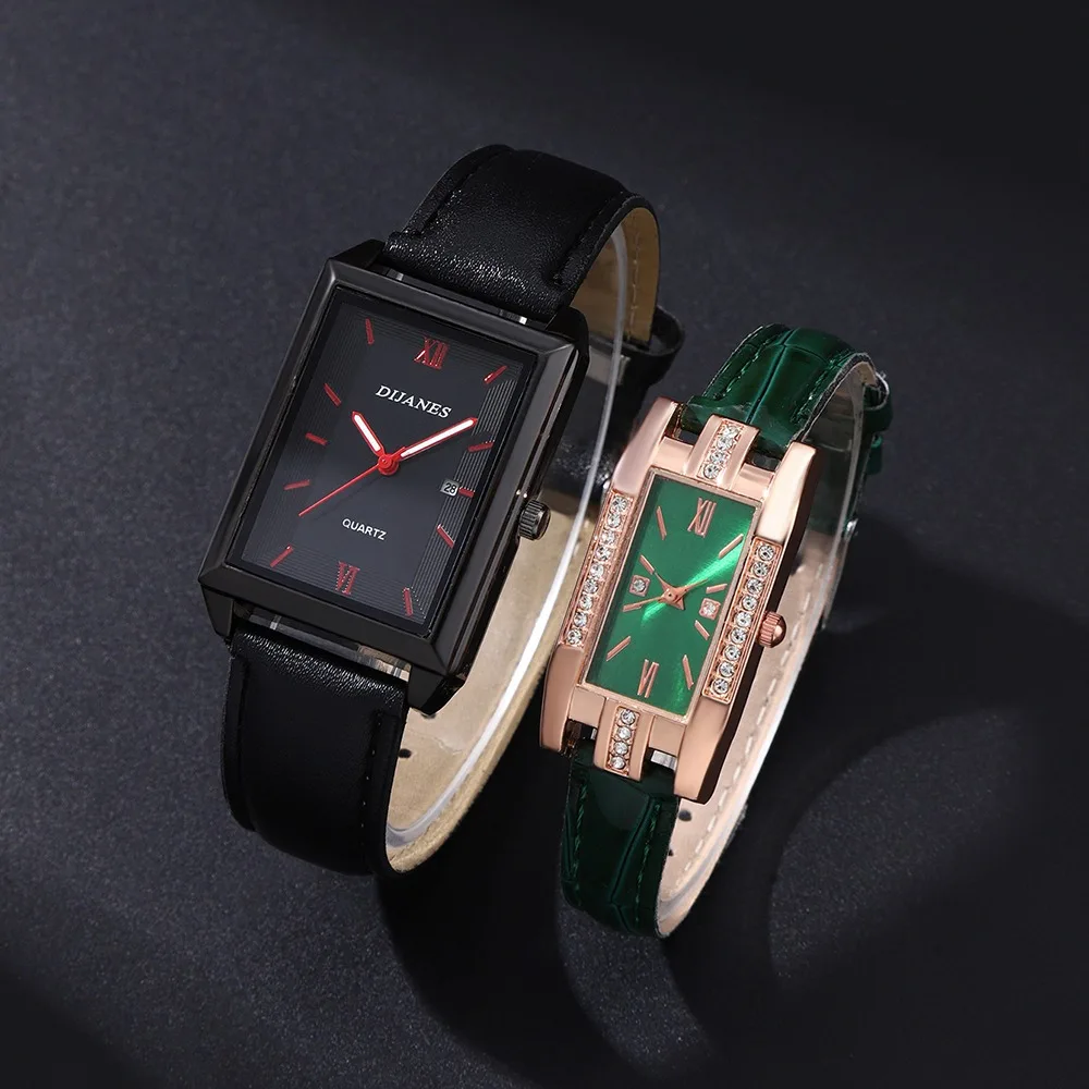 2pcs/set Couple Elegant Watch Set, Roman Numeral Design Square Dial Simple Watch | Formal Occasion | Accessory Sets | Gift