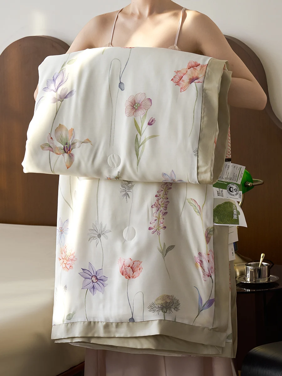 

Комплект постельного белья из четырех предметов: летнее тонкое одеяло из ледяного шелка с эффектом кондиционирования, моющееся, с наполнителем из соевых волокон, легкое, с охлаждающим эффектом