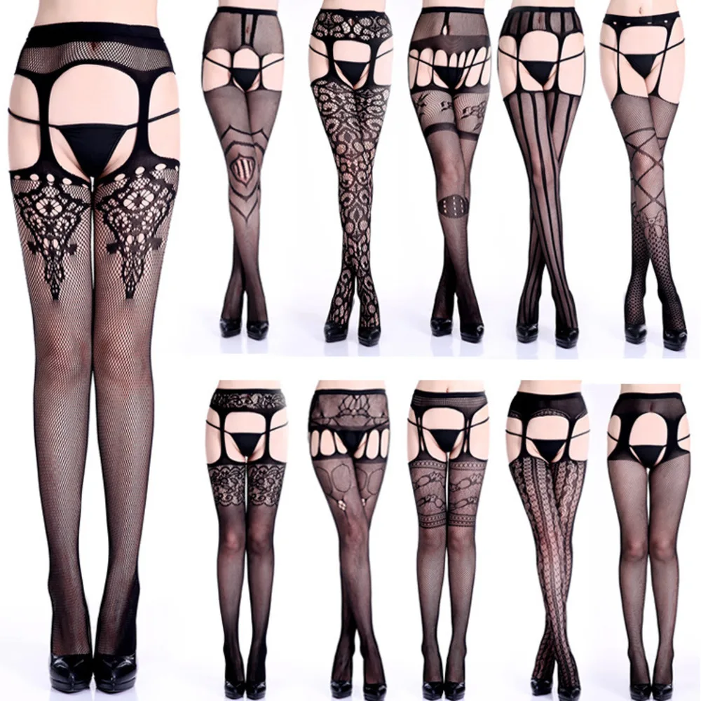 Women's sexy suspenders open-crotch high waist net  yarns sexy Garter net hose fishnet panty fishnet tights tt30