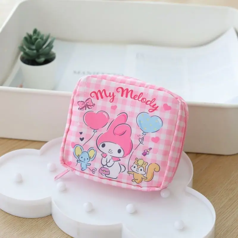 Neue My Melody Aufbewahrungstasche, Cartoon-Reise, tragbar, großes Fassungsvermögen, mit Reißverschluss, Kosmetik-Aufbewahrungstasche, süße Mädchen-Gitter-Kulturtasche