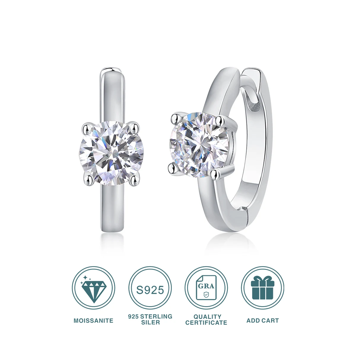 

1pair Moissanite Earrings Round Solitaire 925 Sterling Silver 18K Gold Plated Classic Design Gift Comes with GRA Certificate