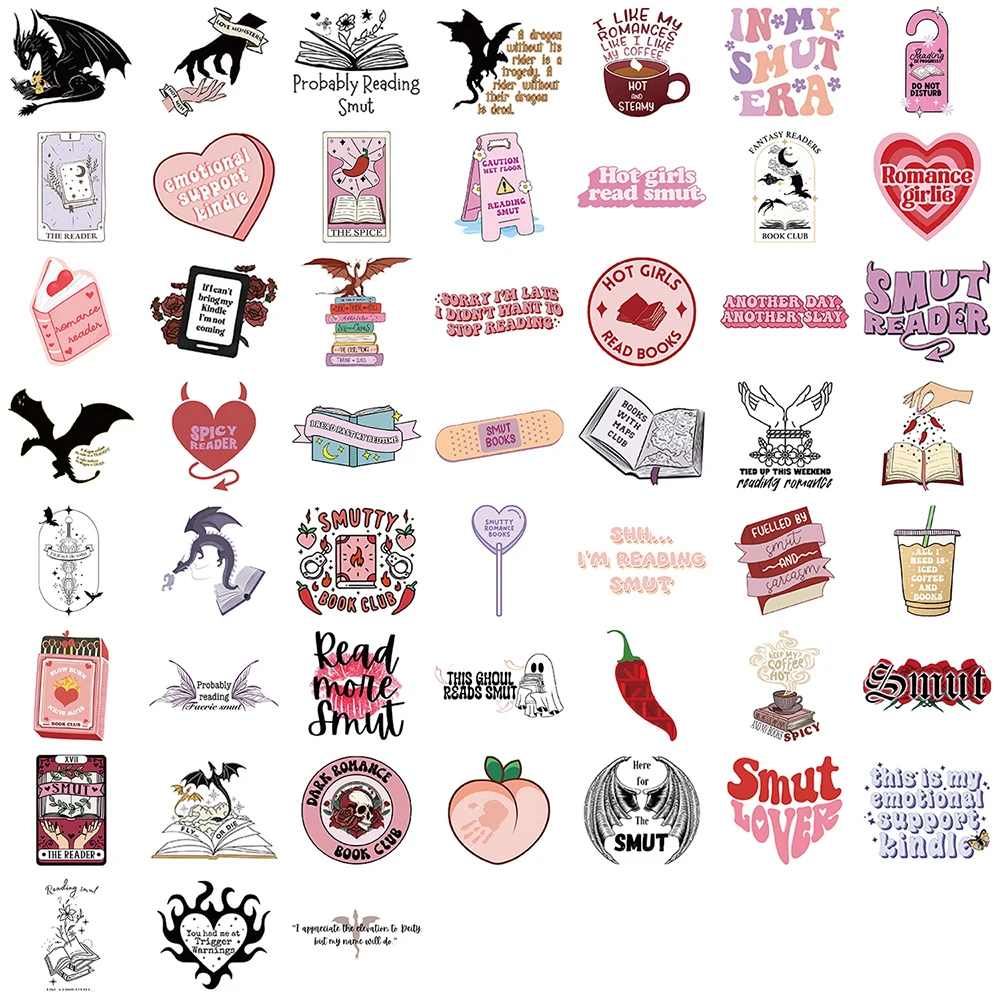 10/30/52pcs Cartoon Bookish Smutty Reading Stickers Cute Reading Book Decals Notebook Laptop Bike Phone Cool Vinyl Sticker Decor