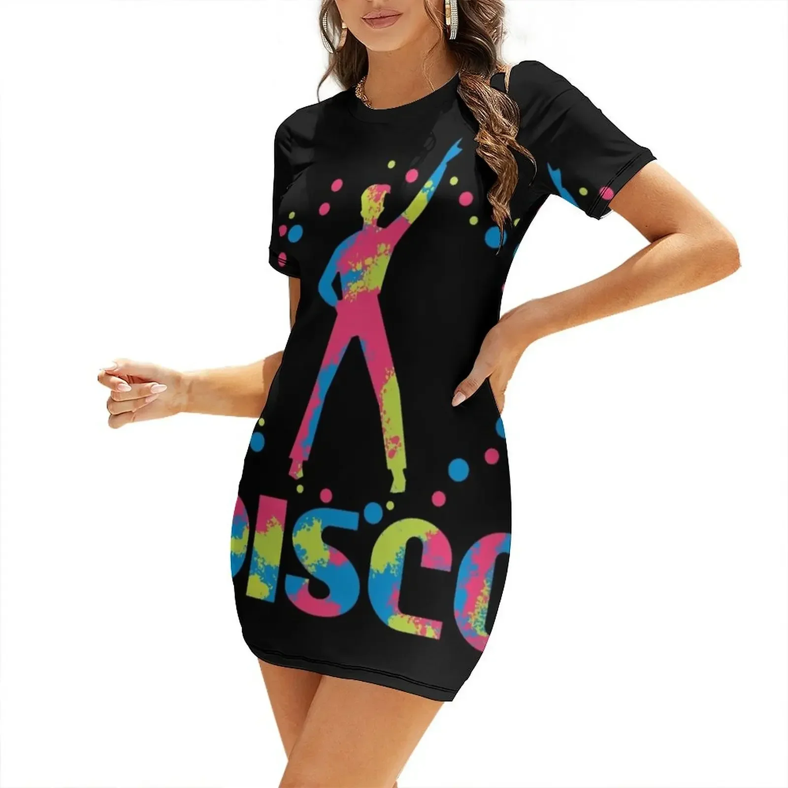 

Neon 70s Disco Dance Party Short-Sleeved Dress Party dresses women's evening dresses 2026