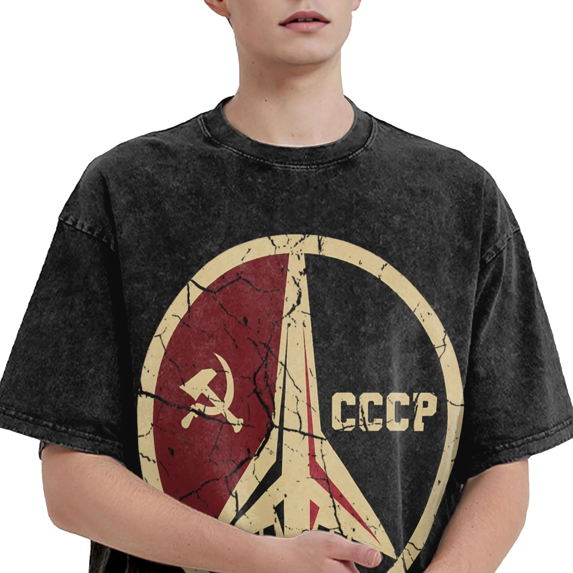Proud CCCP Shirt Vintage Russia Space Program T Shirts Washed Cotton T-Shirts for Men Women Streetwear Graphic Printed Tops Tees