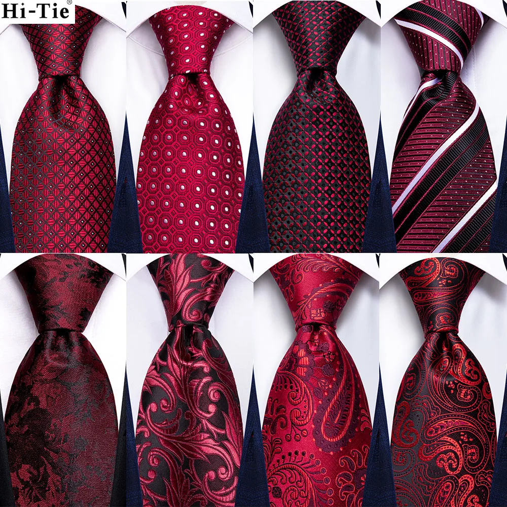 Floral Burgundy Brown Silk Wedding Tie For Men Handky Cufflink Gift Men Necktie Fashion Business Party Dropship Hi-Tie Designer