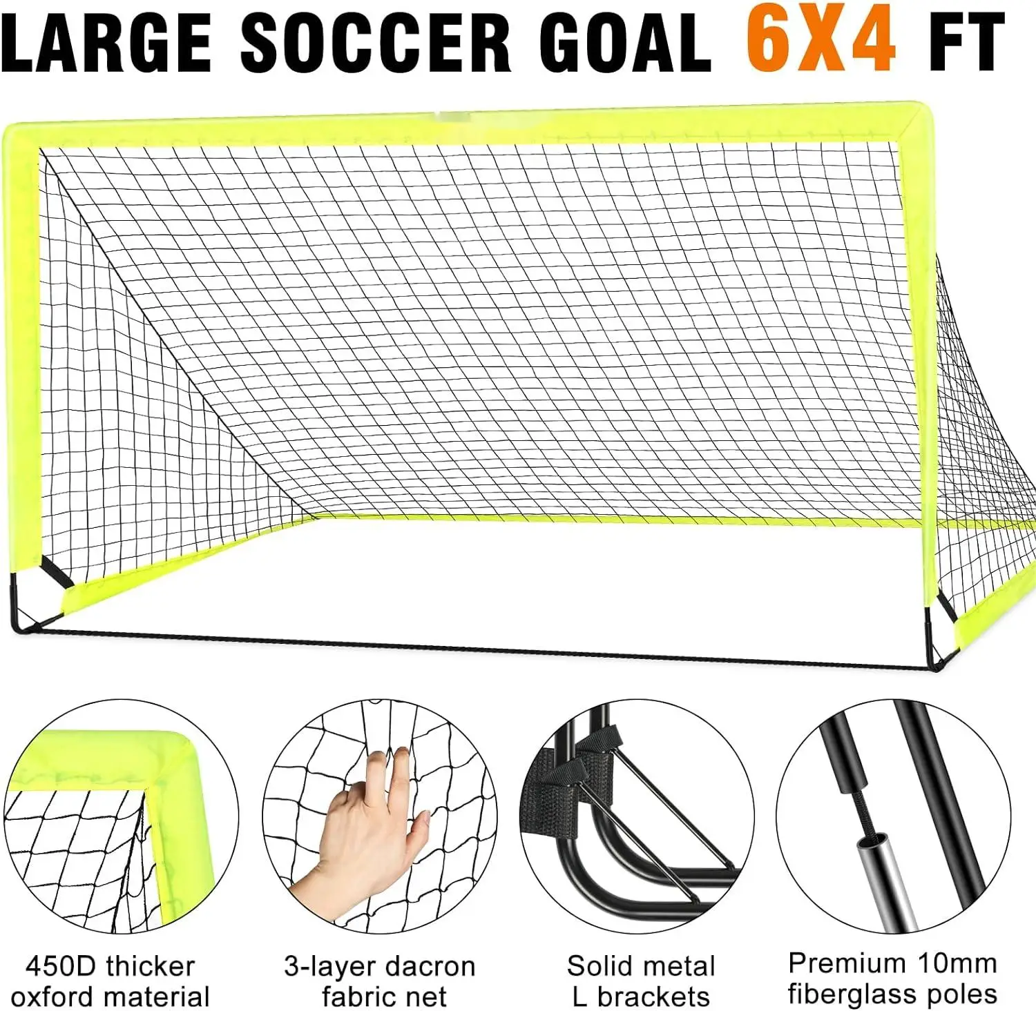 アップグレード 6x4 フィート ポータブル ポップアップ サッカー ゴール ボール、はしご、コーン付き - 子供、若者、幼児の屋外トレーニングに最適